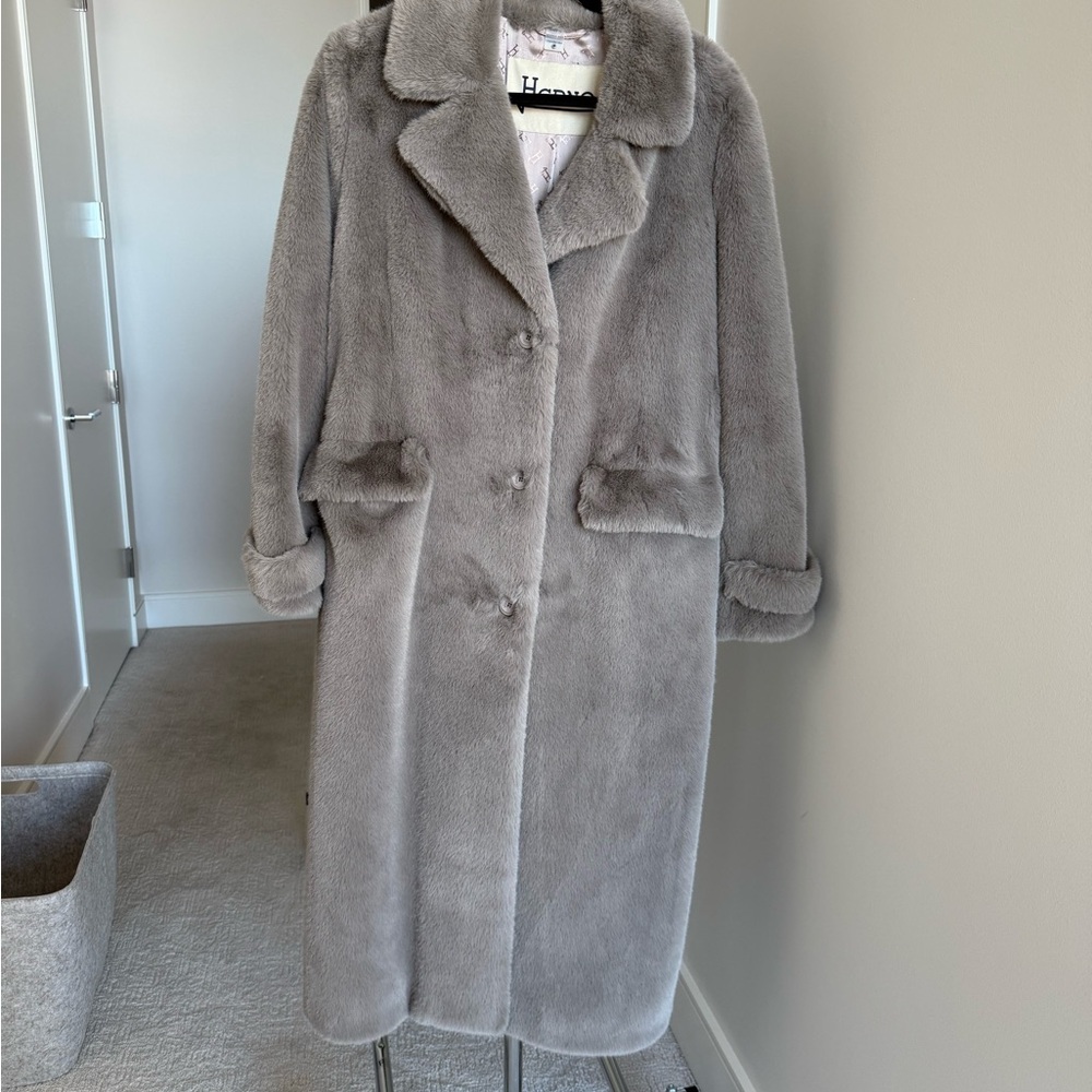 Herno Long Gray Faux Fur Coat